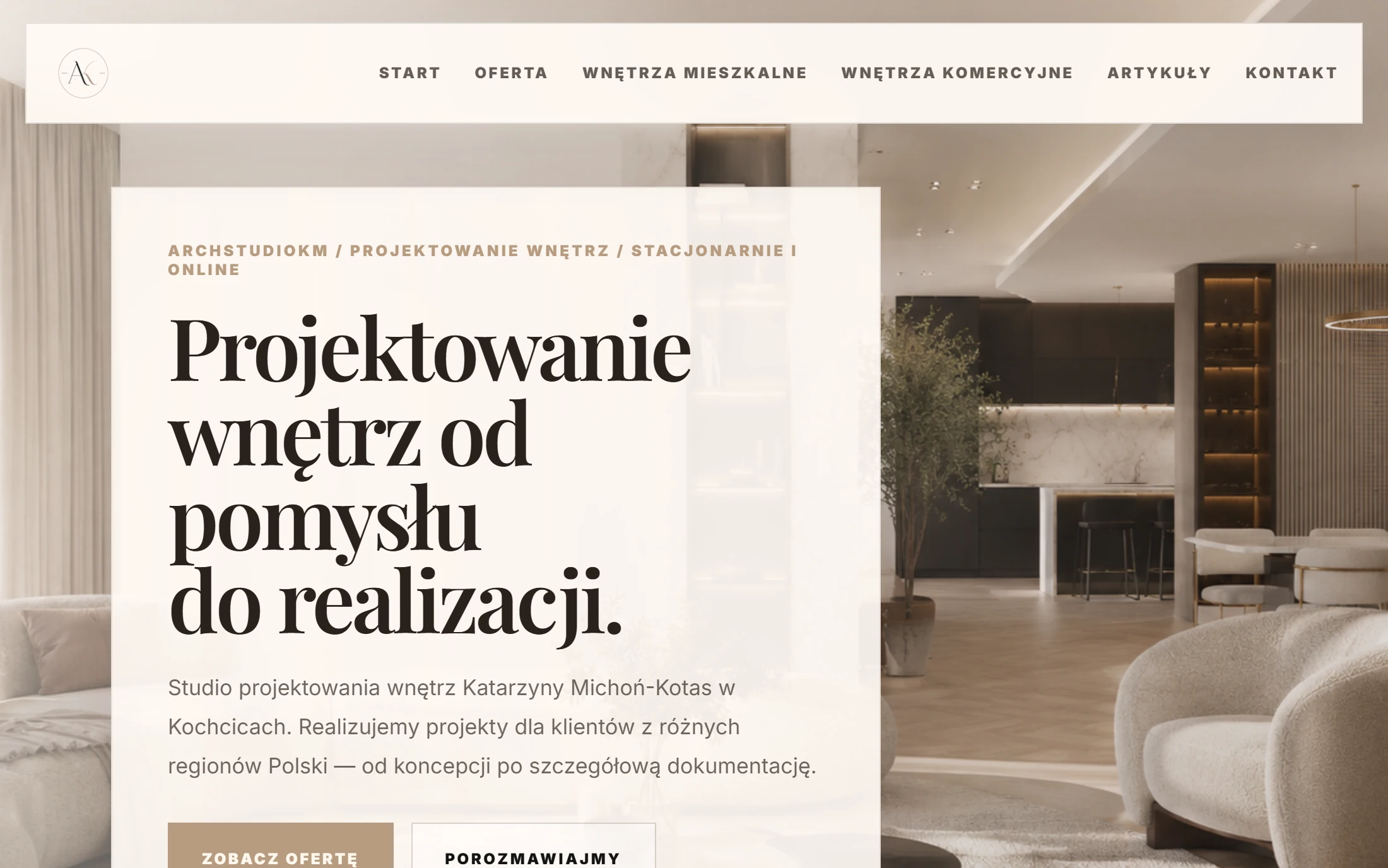 Strona archstudiokm na komputerze