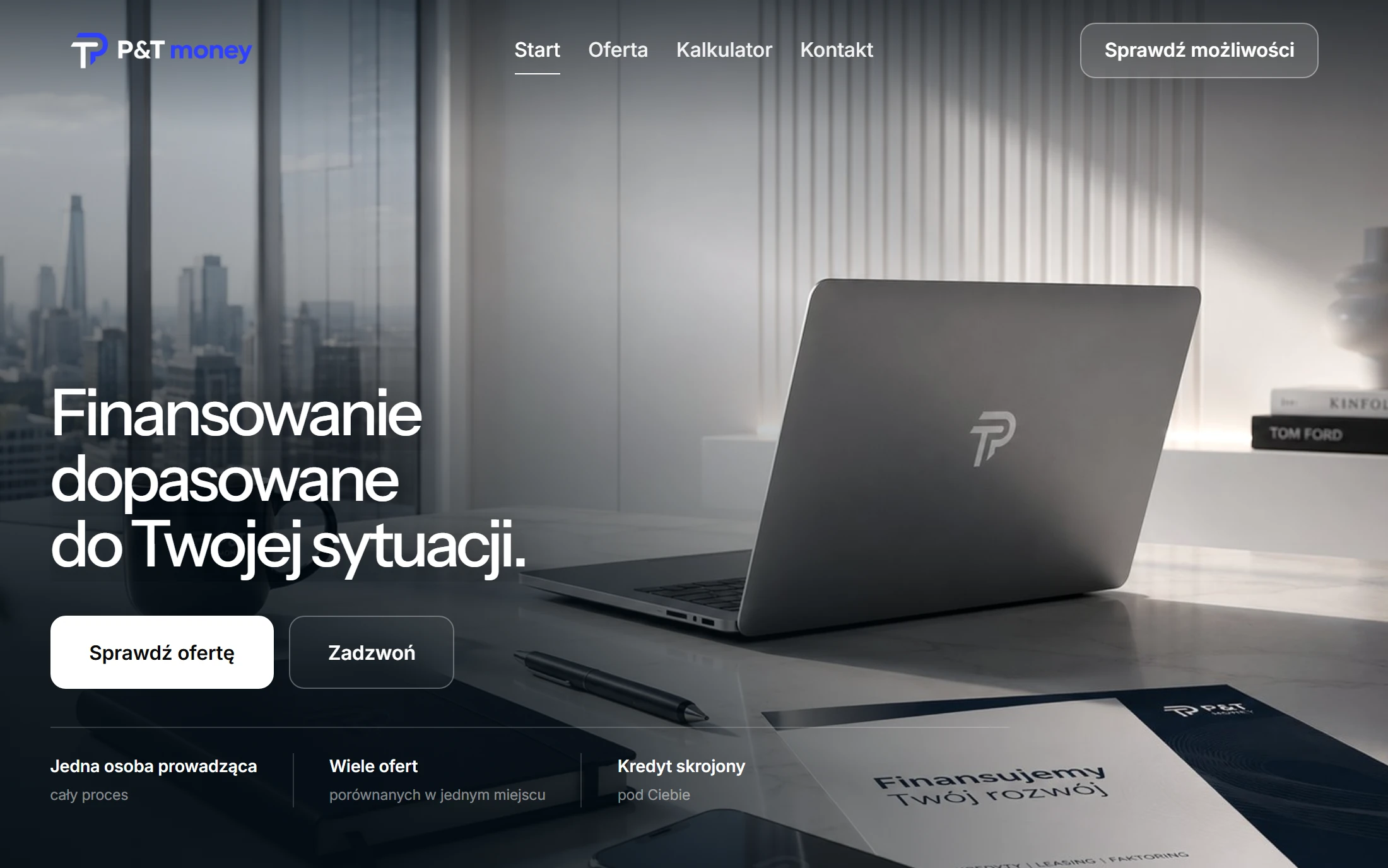 Strona P&T Money na komputerze